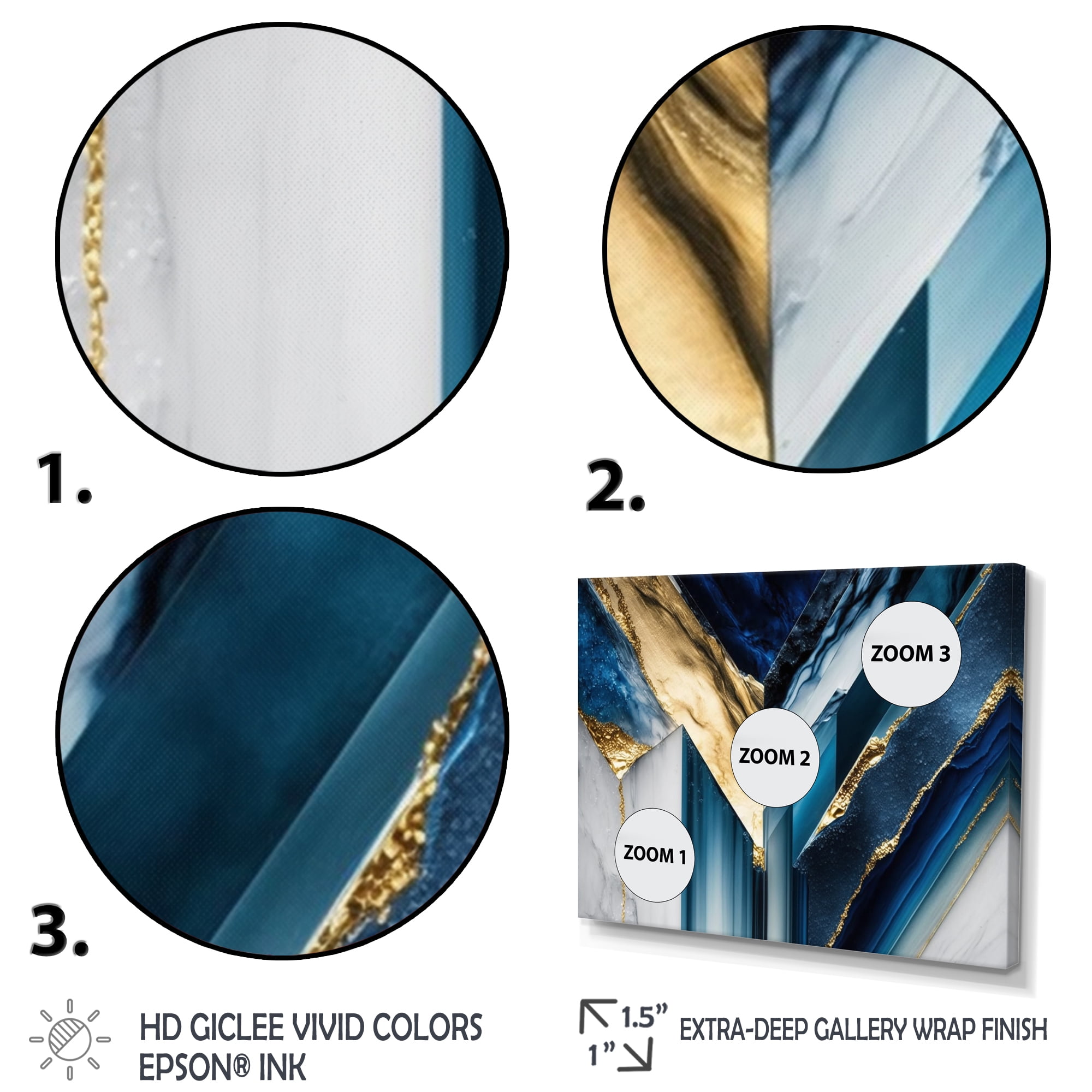 Designart Abstract Geode Geometric Blue I Canvas Wall Art