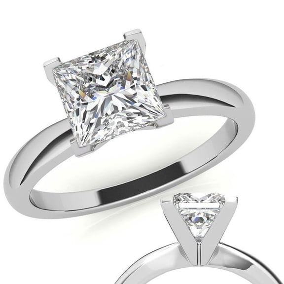 Auory White Gold Princess Cut Moissanite Solitaire Ring for Her