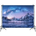 thumbnail image 2 of 8 x 6 ft Winter Aurora Borealis Night Sky Backdrop Arctic Snow Capped Mountains Lake Scenery Nature Landscape Background Wallpaper Birthday Party Cake Table Art Photo Banner Shoot Booth Props, 2 of 5