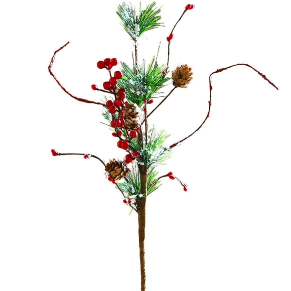 Imitation Berry Snow Pine Fruit Christmas Decorations Wood Plastic Flower Crafts Party Pineal Branch,17.7In