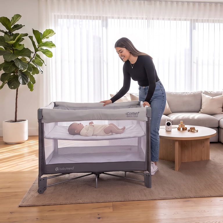 Baby Trend Comet Quick-Fold Playard with Bassinet, Grey photo 4
