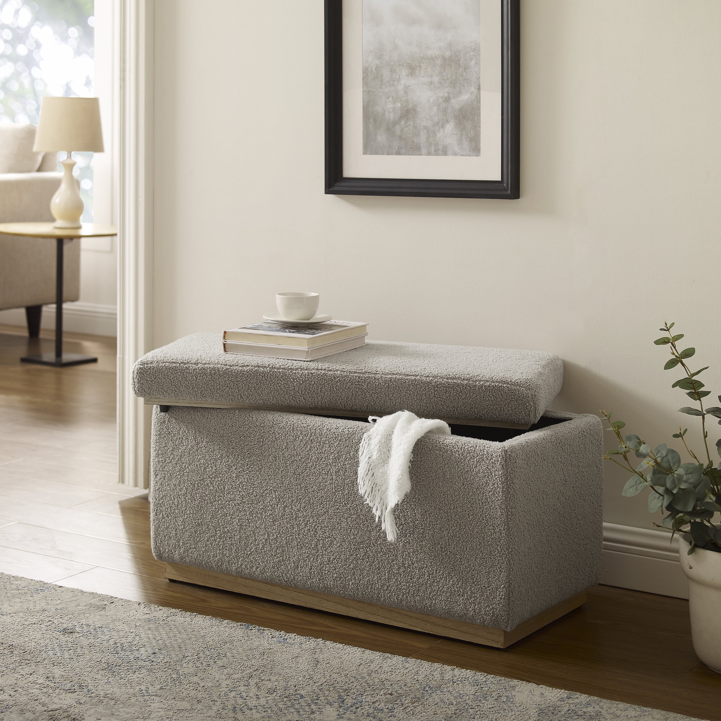 Linon Elta Rectangle Storage Ottoman, Light Gray