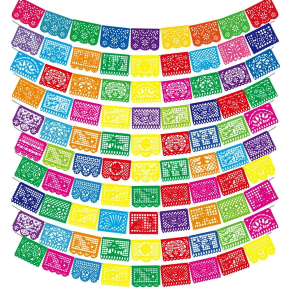 Pancartas para fiestas Sinmoe Mexican Papel Picado, 170 pies, paquete de 10