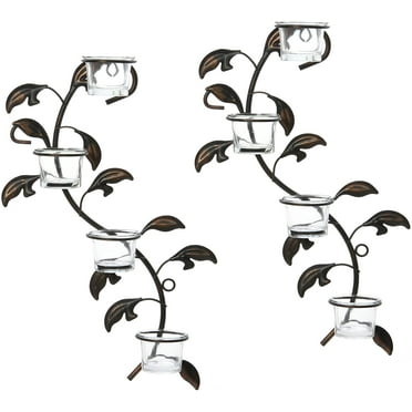 Hosley Set of 2, Vine and Leaf Tealight Wall Sconce