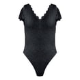 thumbnail image 4 of Women's Soild Color Lace V Open Back Design Jumpsuit Tops Hide Tummy, 4 of 4
