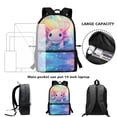 thumbnail image 4 of Jeiento Axolotl Backpack for School Girls 6-8 Lightweight Backpack with Lunch Box Pencil Case Water Bottle Sleeve 4 Pcs for Elementary Kindergarten Kids School Bookbag Starry Sky, 4 of 7
