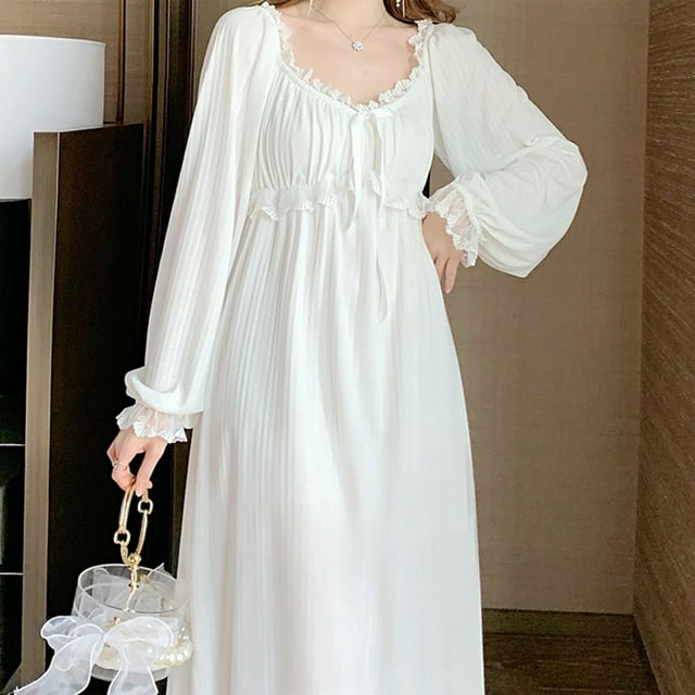 QWANG Women's White Lace Sexy Nightgown with Bra Pads, Soft Full Slips