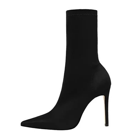 

Women‘s Stiletto Heeled Ankle Boots Solid Color Fashion Slip On Pointed Toe Shoes High Heeled Boots