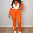 thumbnail image 2 of Unir Women Casual 2 Piece Sweatsuit, Brushed Polyester Color Block Zip Crop Top & Stretch Slim Jogger Pants Comfort Daily Outfit S-XXL True To Size, 2 of 5