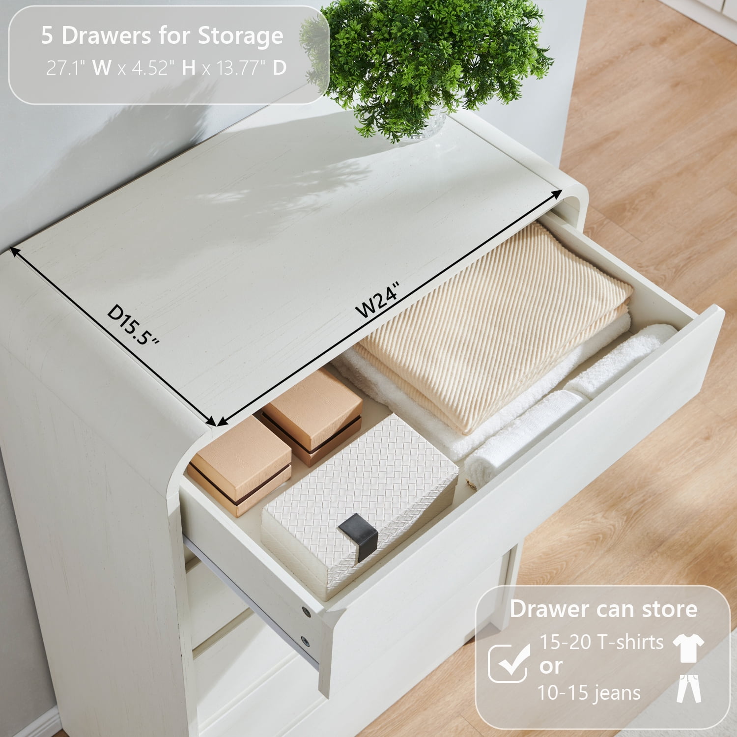 wow97e Modern Dressers for Bedroom, 45" Tall 5 Drawers & Chests of Drawers w/Curved Profile Design, Wood Mid Century Vertical Dresser w/Natural Texture for Bedroom, Living Room