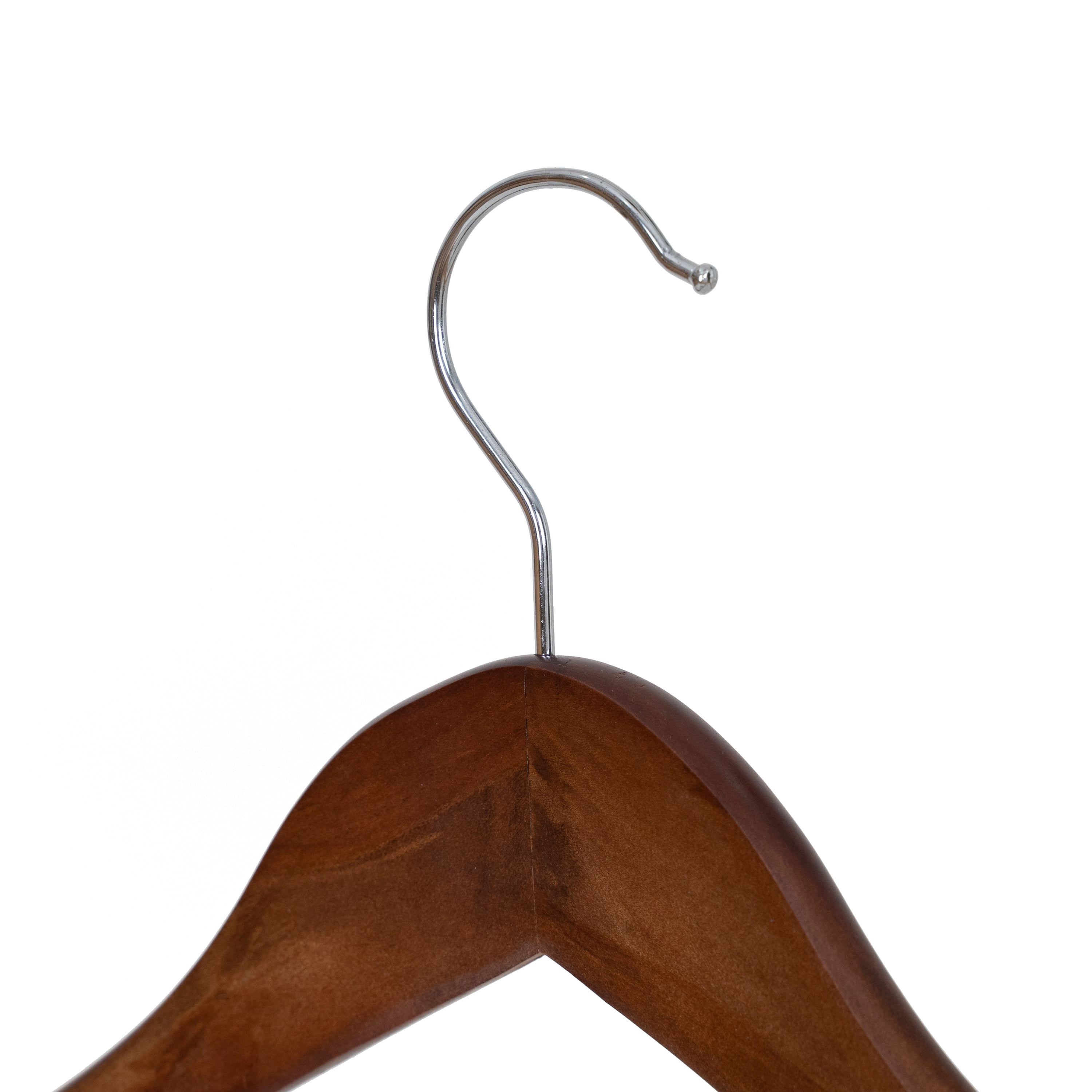 Walnut Finish Notched Wooden Suit Hanger with Non-Slip Bar (Case of 25) 200523-025