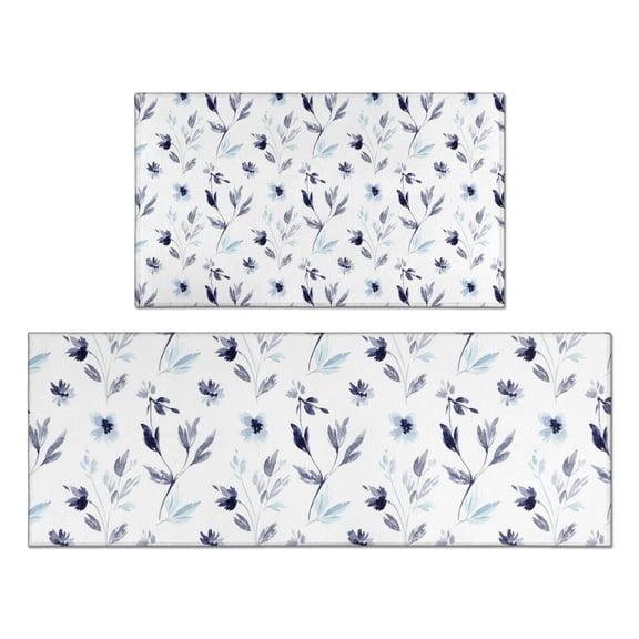 Pioneer Flower Floral Print Pattern Kitchen Rugs Sets Of 2, Anti Fatigue Non Slip Washable Floor Mats for Kitchen Sink Laundry, 17X30 Inch 17X47 Inch