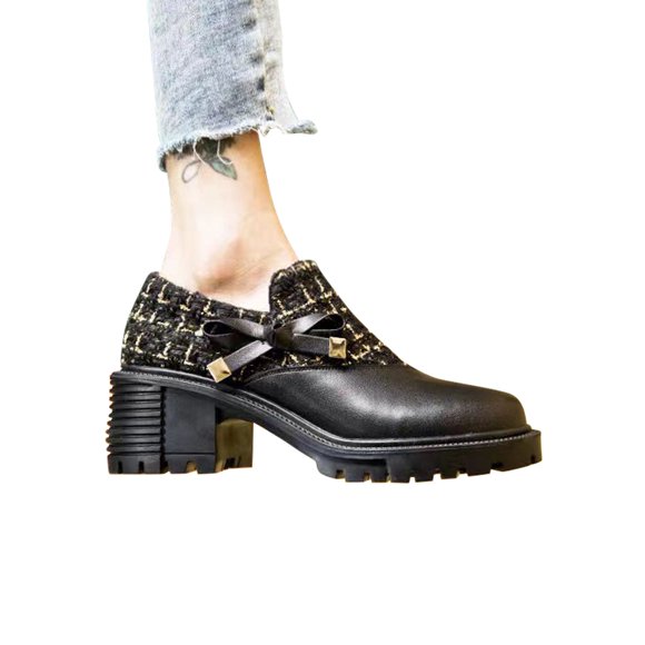 Colisha Mocassins pour Femmes Chaussures Habillées Épaisses Antidérapantes Plateforme Chaussures Décontractées Travail Nœud à Enfiler Escarpins Noir 7.5