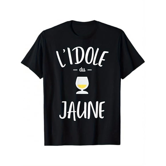 T Shirt THE YELLOW IDOL French Pastis & Aperitif Lover Black Bohemian "L'IDOLE DU JAUNE" Graphic Tee with Pastis Design