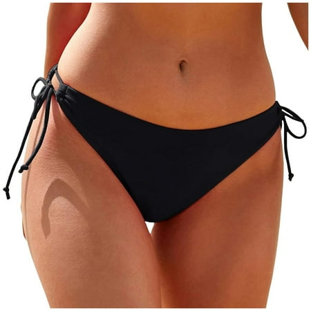 Linfrsh Women String Tie Side Bikini Bottoms Full Coverage Swimsuit Bottom Low Waist Low Rise Bathing Suit Black XL