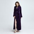 thumbnail image 4 of WZXFASHION Women's Winter Solid Color Lengthened Bathrobe Splicing Home Clothes Long Sleeved Robe Coat Intimates Purple XL, 4 of 6