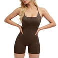 thumbnail image 7 of Women’s Seamless Yoga Jumpsuit One Piece Workout Romper, Backless Criss Cross Spaghetti Strap Bodycon Short Bodysuit for Gym Fitness Running Pilates Brown L, 7 of 7