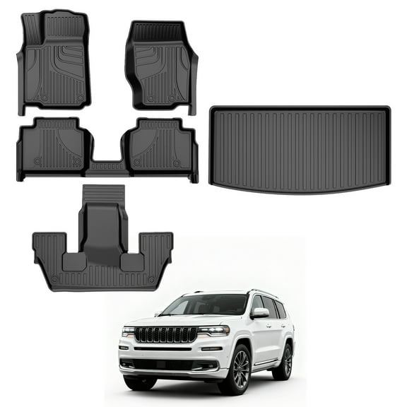 DIKSOAKR Floor Mats & Cargo Liner Fit for Jeep Grand Cherokee L 2021-2025 6-seat Without Center Console TPE All Weather Floor Liner Custom Fit Car Mats Floor Liners Cargo Liner Accessories