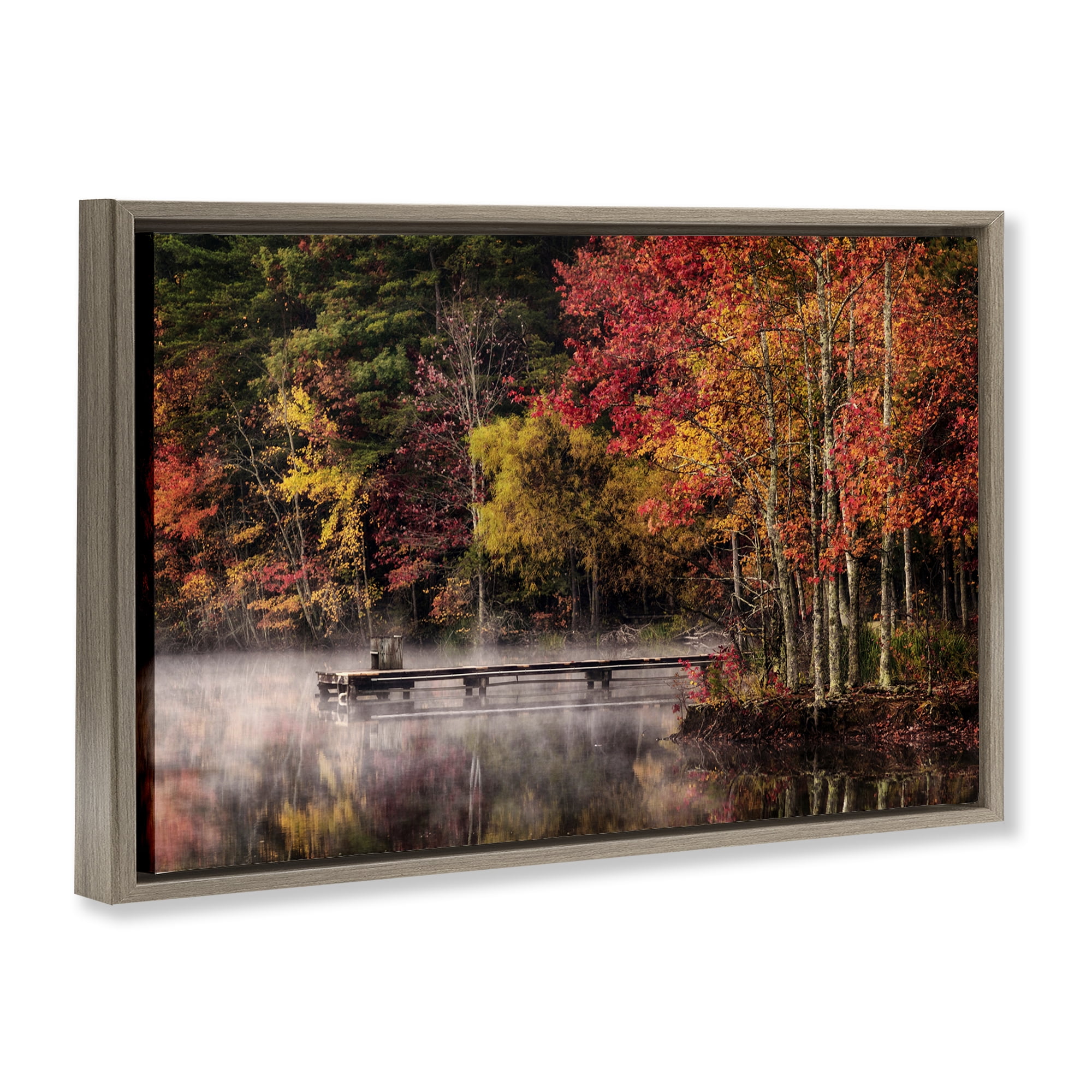 Stupell Industries Autumn Dock Landscape Landscape & Nature Photography Brown Floater Framed Canvas Art Print Wall Art, 31 x 21