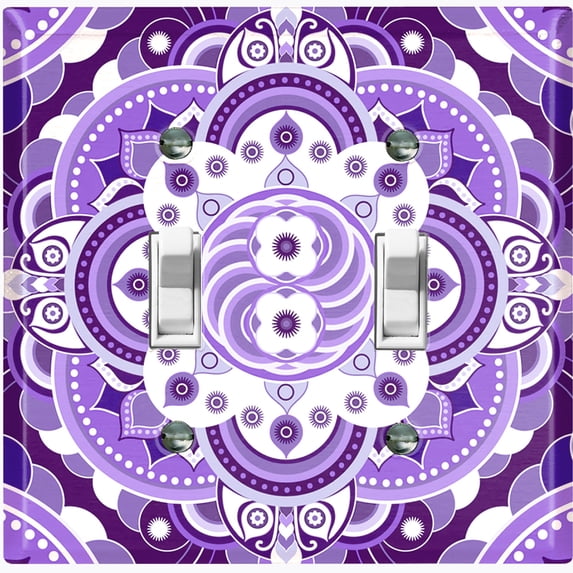 Metal Light Switch Plate Cover Mandala Purple White Floral Tile Pattern MDL085