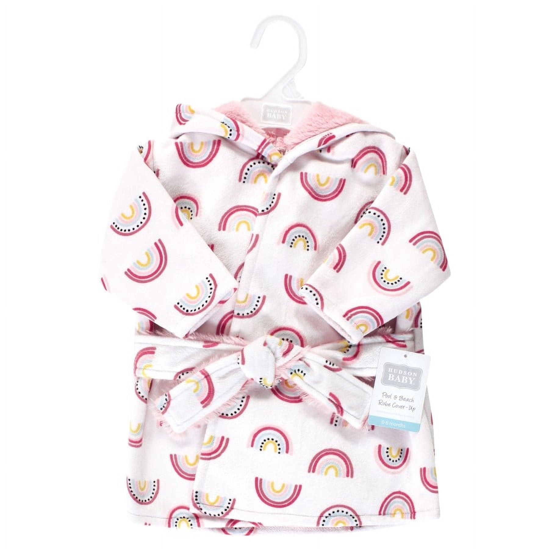 Hudson Baby Infant Girl Mink with Faux Fur Lining Pool and Beach Robe Cover-ups, Modern Rainbow, 6-12 Months