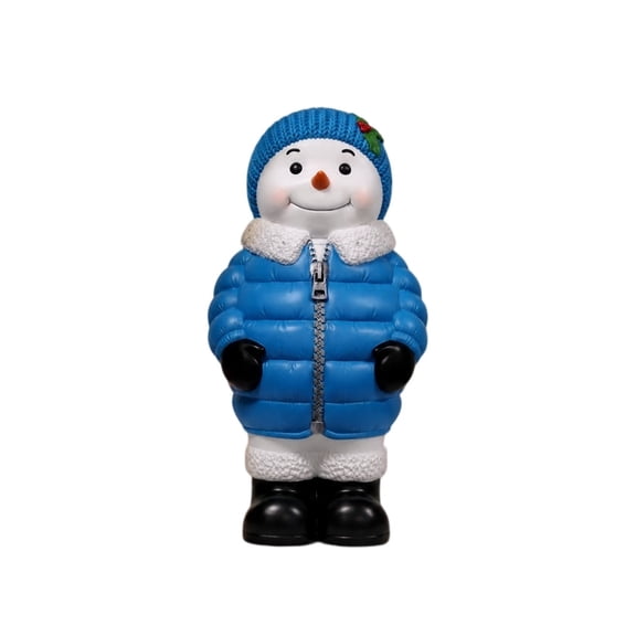 Cadancy Christmas Decorations Snowman Figurine Wear Puffer Coat with Knit Beanie Fun Resin Winter Statue for Porch Patio Holiday Party Decoration Indoor Outdoor Garden Home Ornament Gift