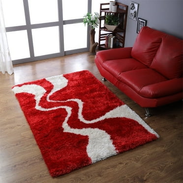 Rugsotic Carpets Hand Tufted Shag Polyester Eco-Friendly Area Rugs - 5'x8', Rectangle, Red White, Plain Solid Design, High Pile Handmade Anti Skid Rugs for Living Room, Bed Room K00003