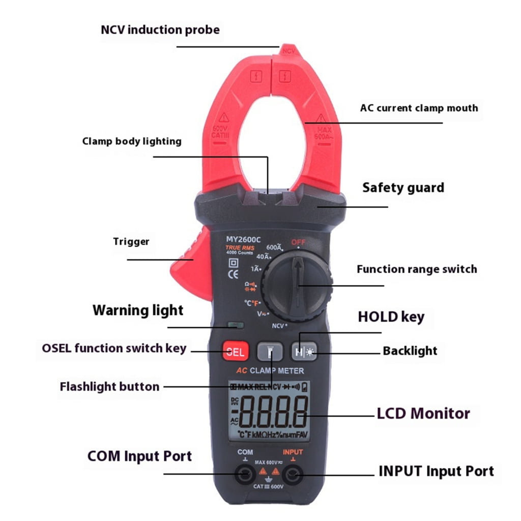 Digital Clamp Meter 0-600V 600A Current True RMS Ammeter Pliers Multimeter