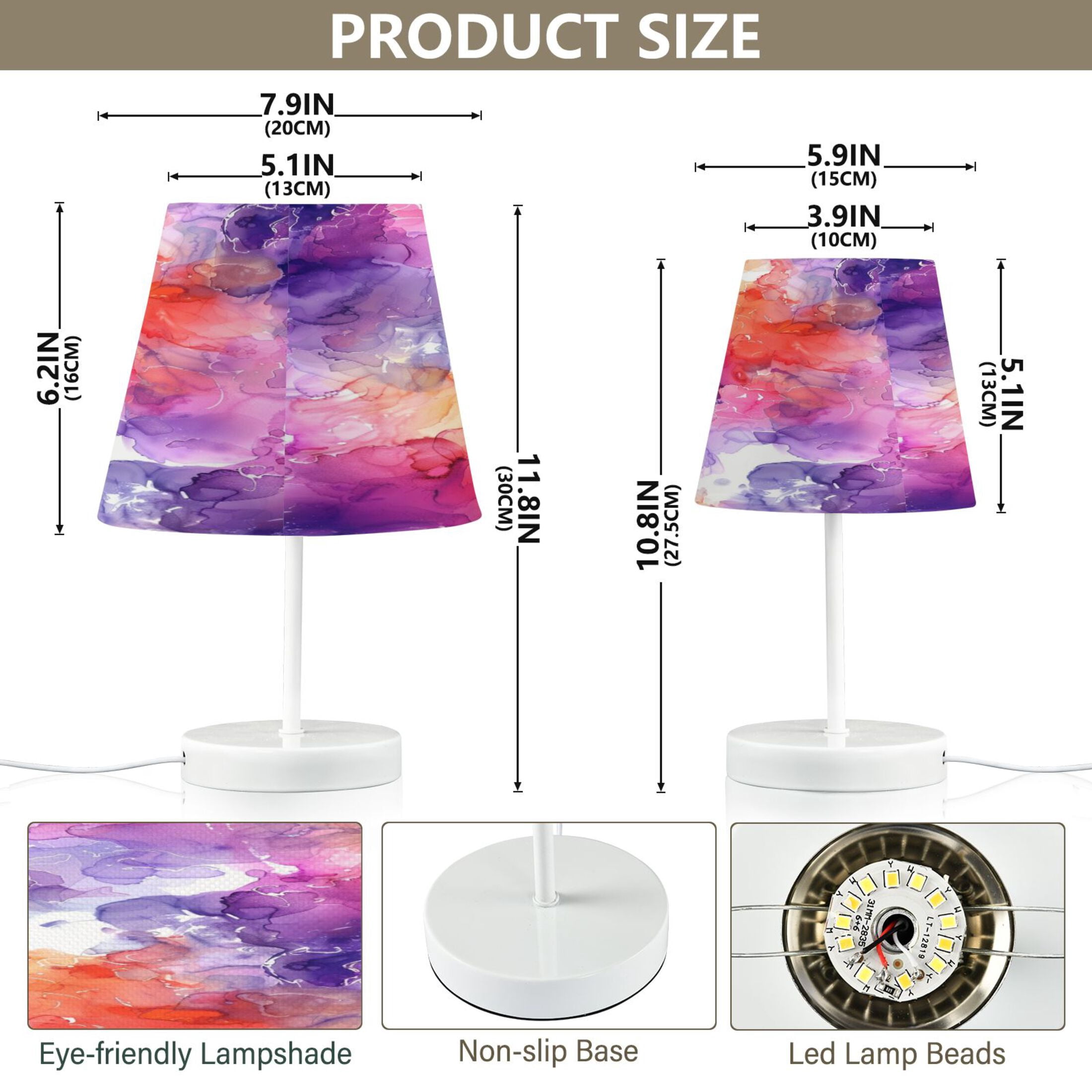 Watercolor Alcohol Ink Splashes Desk Lamp LED Table Nightstand Lamps with 3 Color Temperatures for Home Bedroom Living Room Decor 8x12