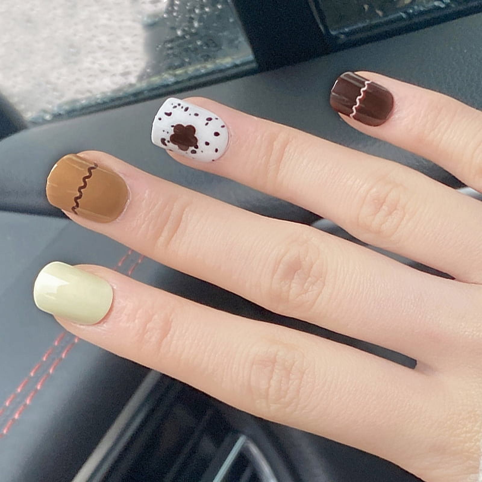 Amazon.com: YoYoee Coffee color Press On Nails Coffin Long Fake Nails  Acrylic Gradient False Nails Marble Frosted Stick On Nails for Women and  Girls (24 PCS) : Beauty & Personal Care