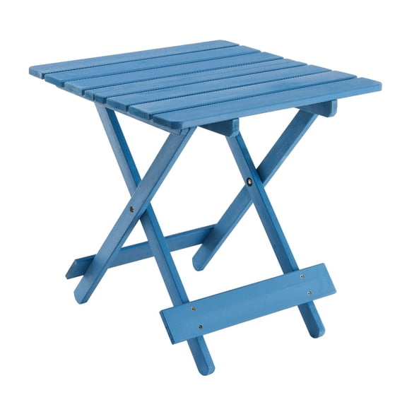 Folding Square Solid Acacia Wood Patio Table, Portable Space‑Saving Outdoor Side Table for Backyard, Balcony, Garden, Blue