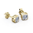 thumbnail image 4 of JeenMata Bezel Set 2 Carat Cushion Shaped Moissanite Solitaire Stud Earrings In 18K Yellow Gold Plating Over Silver, 4 of 5