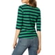 thumbnail image 3 of Camiseta básica de mujer con mangas de codo Inspire Chic, cuello redondo, ajuste slim, casual, impresa, talla XL, verde y azul oscuro, 3 of 8