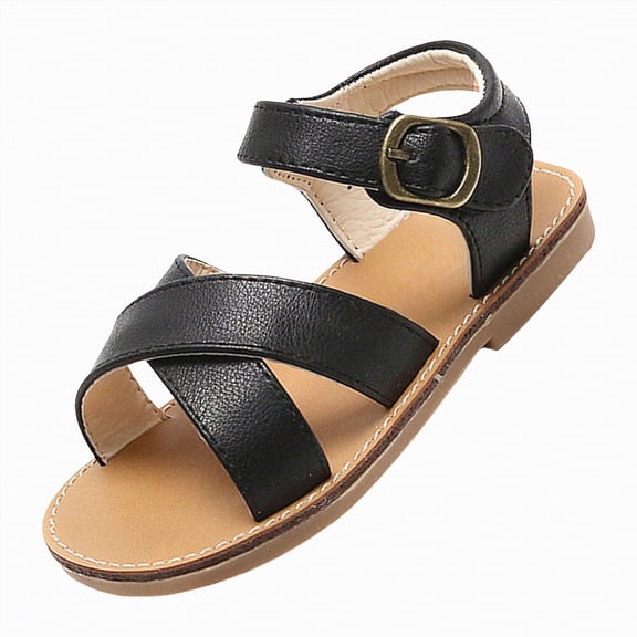 KPOPLK Toddler Girls Sandals Soft Sole Anti-Slip Open Toe Breathable Summer Outdoor First Walker Shoes Baby Sandals 2-10Years Girls(Black,7)