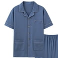 thumbnail image 4 of RKSTN Pajamas Set For Men Soft Short Sleeve Pjs Sets Solid Color Button Down Lapel Collar And Shorts Sleepwear Summer Lightweight 2 Piece Comfy Sleepwear, 4 of 4