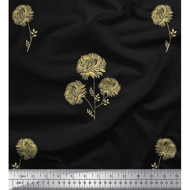 Soimoi Japan Crepe Satin Fabric Wild Flower Print Sewing Fabric Yard 42 Inch Wide