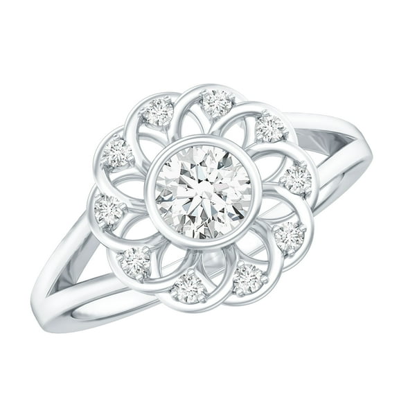 Rosec Jewels Lab Diamond Vintage Floral Engagement Ring (EF-VS Quality) - Ready to Gift, 925 Sterling Silver, US 4.00