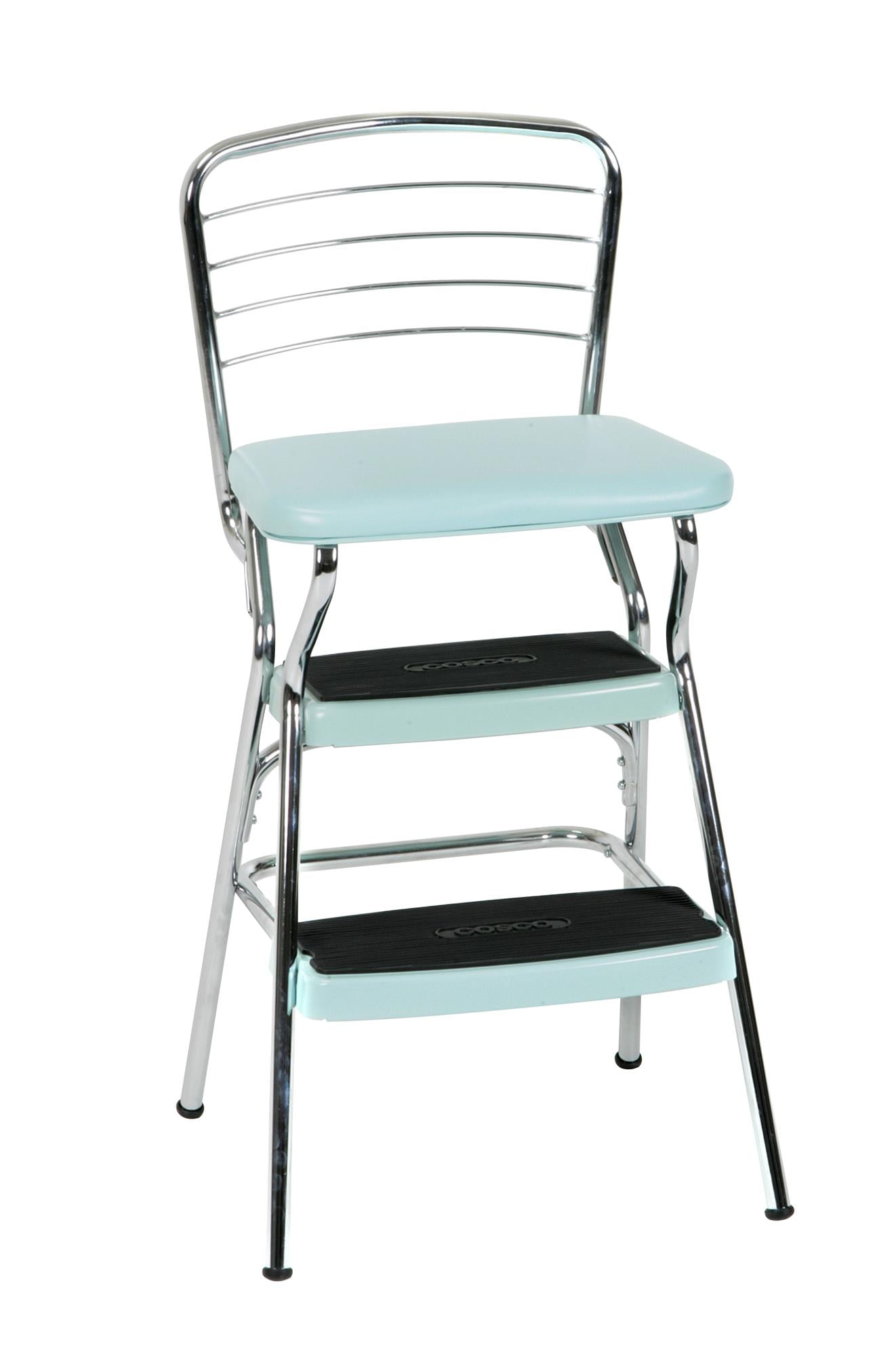 COSCO, Retro Chair Step Stool, Gold/Cream, with Flip-Up Vinyl Seat