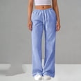 thumbnail image 3 of Comfy Pants Women Striped Drawstring Elastic Waist Lounge Casual Pants with Pockets Summer Straight Fit Trousers, 3 of 8
