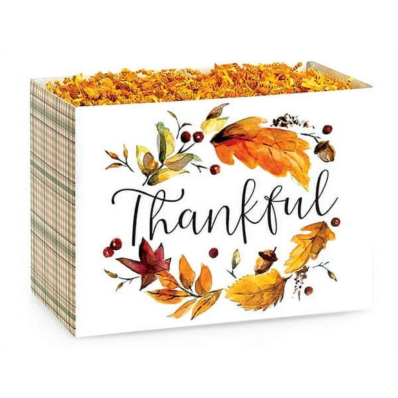 Pack of 6, Thankful Plaid Basket Box, Large 10.25x6x7.5" for Celebration, Party, Holiday, Birthday and Events, Made in USA