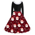 thumbnail image 3 of TIMIFIS Robes de Noël pour Femmes Imprimé de Noël Laid Robes Ligne A Robe de Bal Col en V Manches Longues Plissée Rétro, 3 of 3