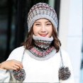 thumbnail image 3 of Conjunto de gorro y bufanda de punto para mujer, gorro de invierno cálido y grueso con pompón de ganchillo y dobladillo para exteriores., 3 of 4