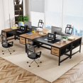 thumbnail image 4 of Tribesigns 63 inch Executive Desk, Farmhouse Computer Desk with 4 Drawers for Home Office, Light Brown & Black, 4 of 6