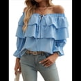 thumbnail image 2 of Blusa de Verano con Volantes y Hombros Descubiertos para Mujer, , Sexy, Elegante, Informal, con Azul XL, 2 of 9