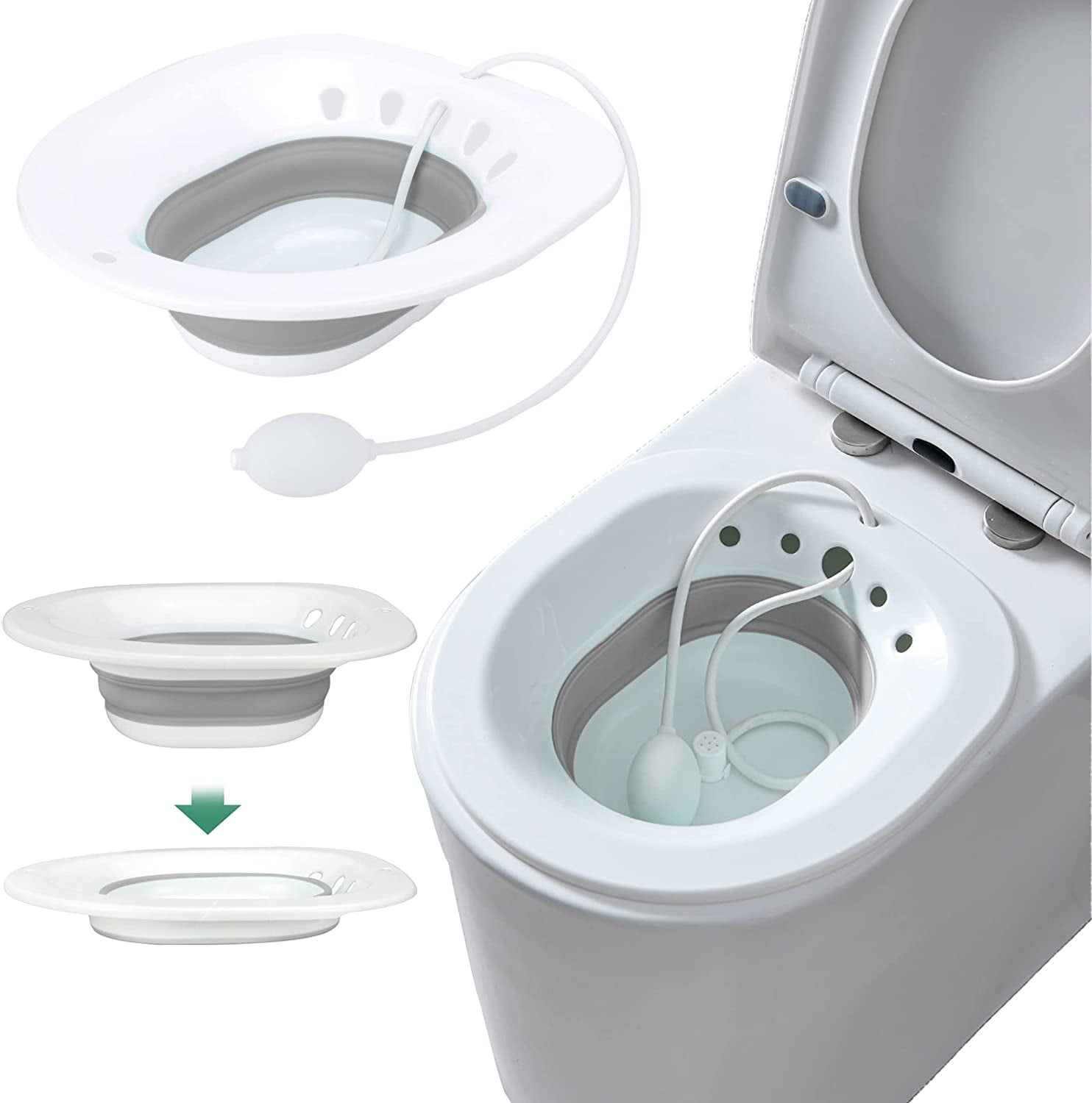MEKBOK Foldable Squat Free Sitz Bath,Sitz Bath for Toilet Hemorrhoids