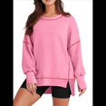 thumbnail image 1 of Sudadera Informal de Cuello Redondo para Mujer, de Larga, Holgada, , con Costuras en Contraste, para Otoño. Rosa L, 1 of 8