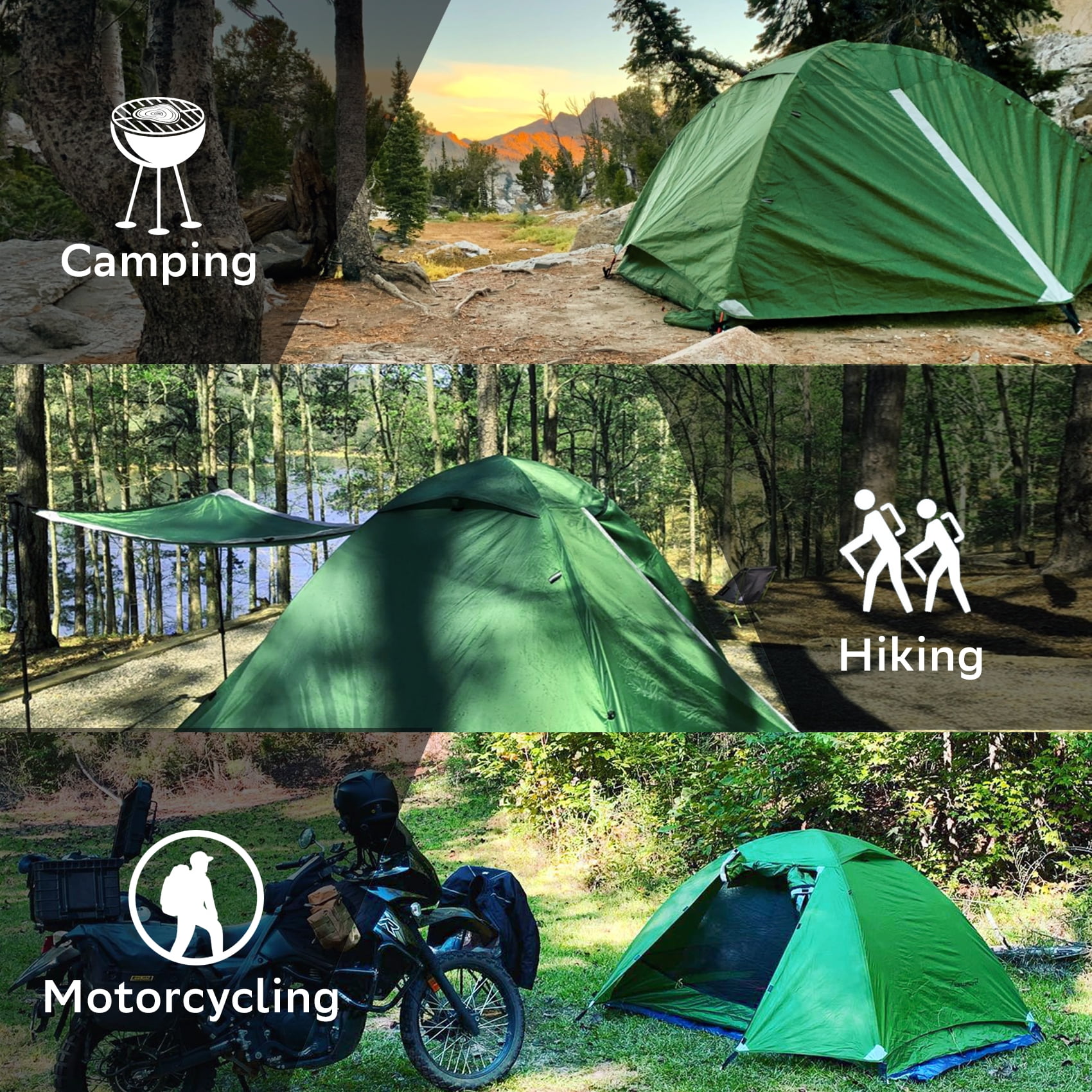 Tesleader Lightweight 2-Person Backpacking Tent, 3 Season Ultralight Waterproof Camping Tent, Green
