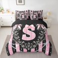 thumbnail image 2 of Homewish Bowknot Monogrammed S Twin Bedding Sets 7-Piece for Girls, Vintage Bohemian Flower Bedding Comforter Set, Black Pink Fashion Reversible Sheet Sets, Breathable Home Decor, 2 of 7