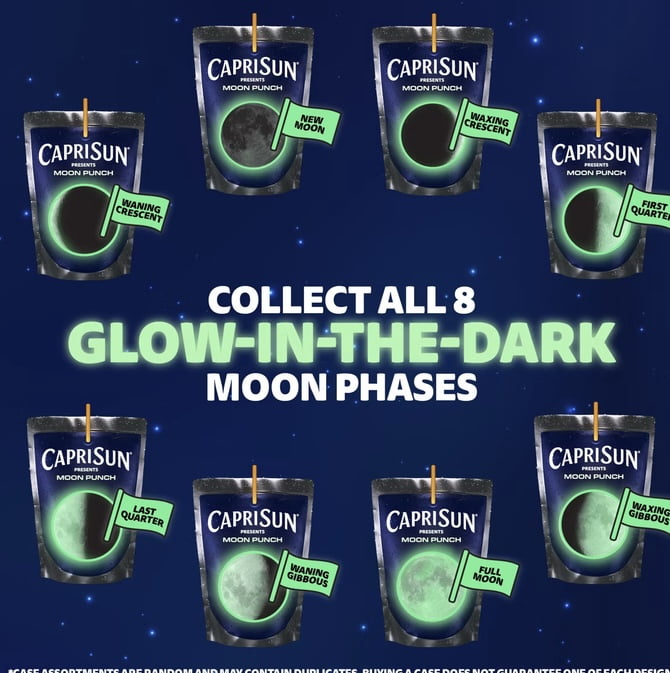 Capri Sun Moon Punch Wild Cherry Flavored Juice Drink 6oz - 20 pouches (glow in the dark)