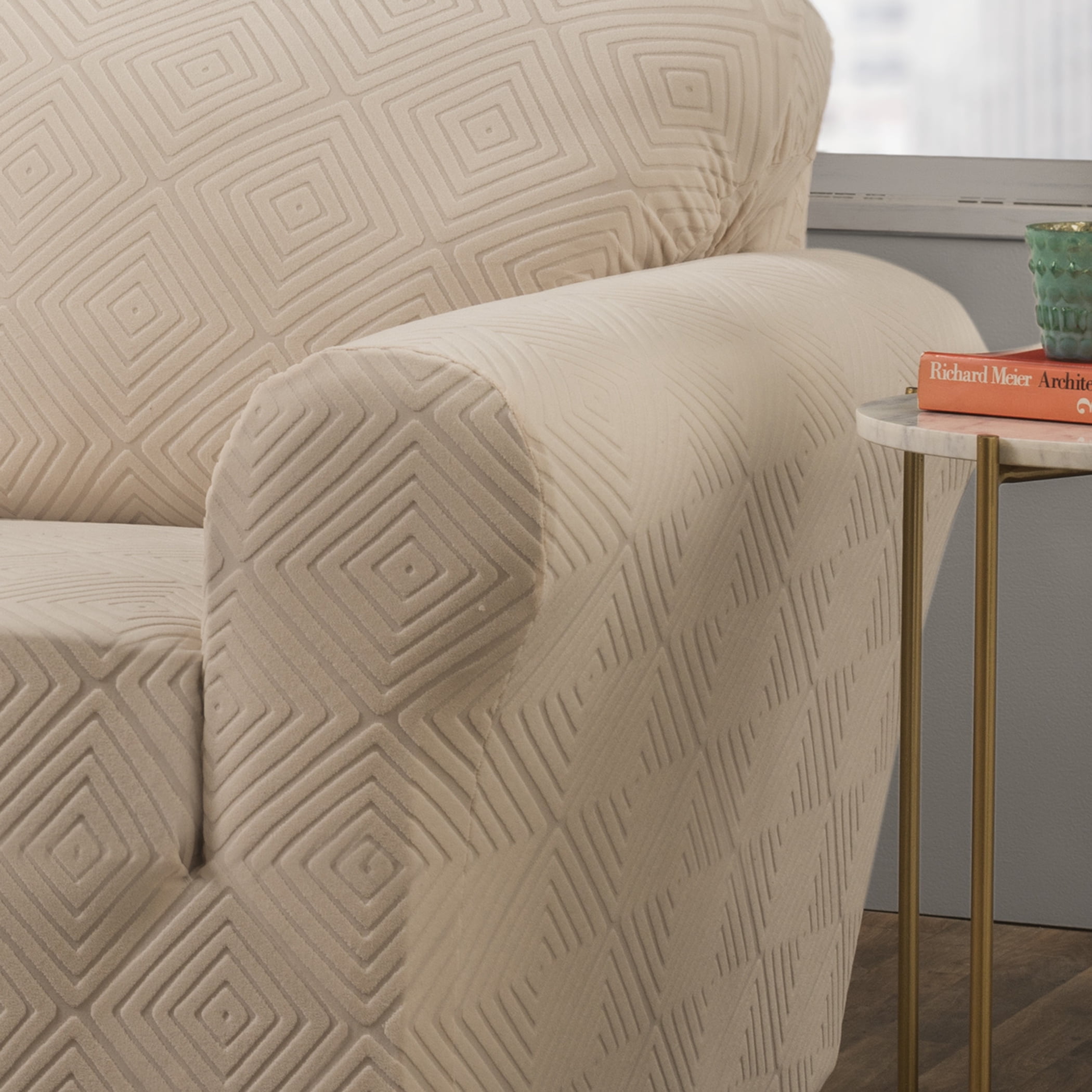 Stretch Sensations 1-Piece Stretch Shapely Diamond Sofa Slipcover, Ivory